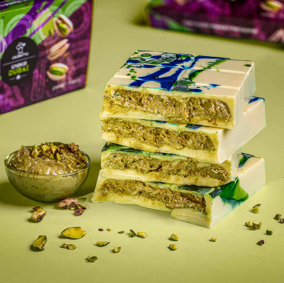 Dubai Chocolate Artigianale al Pistacchio con Cioccolato Bianco 200g