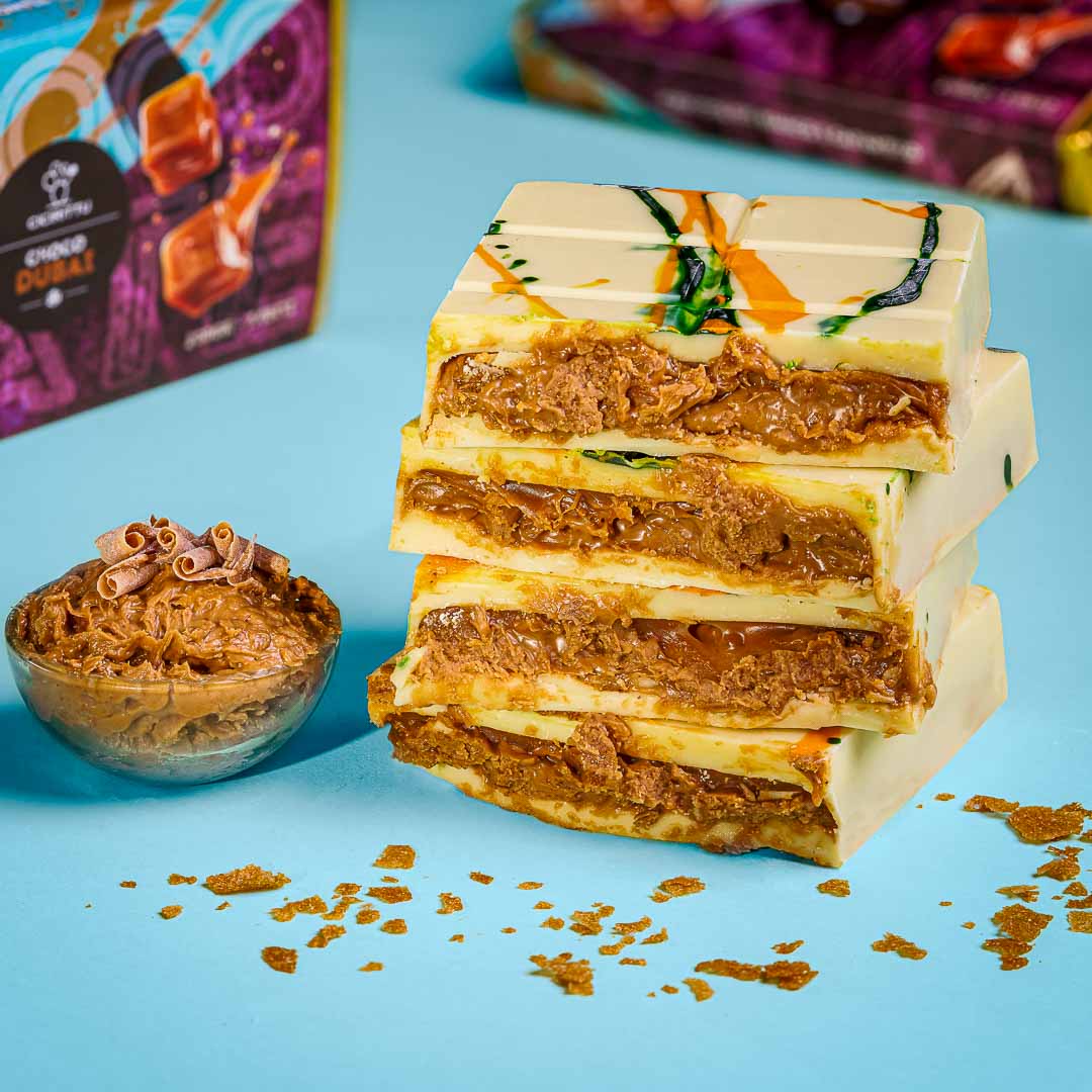 Dubai Chocolate Artigianale al Caramello con Cioccolato Bianco 200g