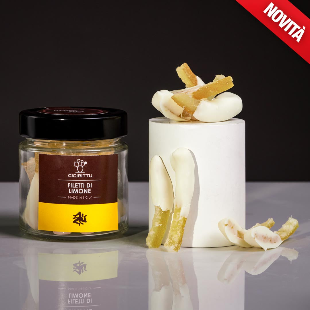 Scorzette di Limone Siciliano Candito con cioccolato bianco