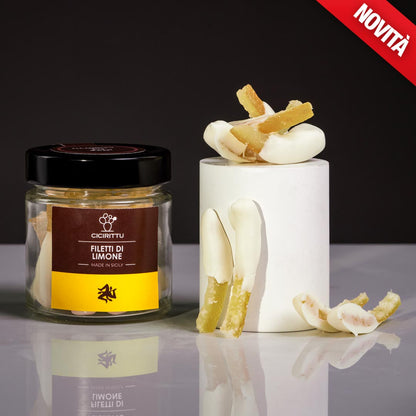 Scorzette di Limone Siciliano Candito con cioccolato bianco