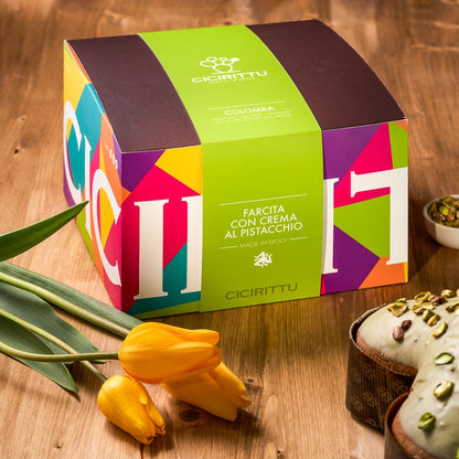 Glutenfreier, handgemachter Colomba-Kuchen mit sizilianischer Pistaziencremefüllung (500 g)